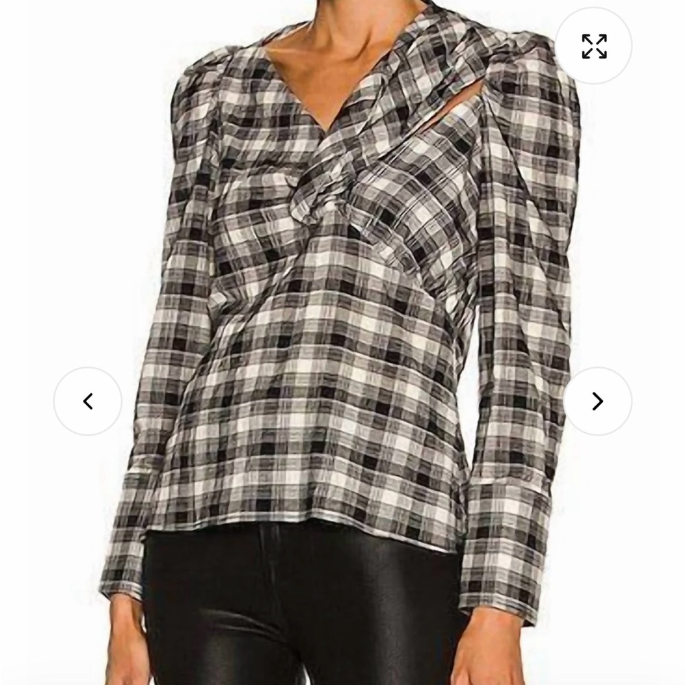 NWT Jonathan Simkai RORY PLAID POPLIN CUTOUT
DRAPED SHIRT, Size XS
